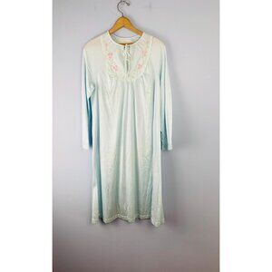 Vtg NWT Shadowline Nightgown Embroidered Detail, Size S, Light Blue, Long Sleeve